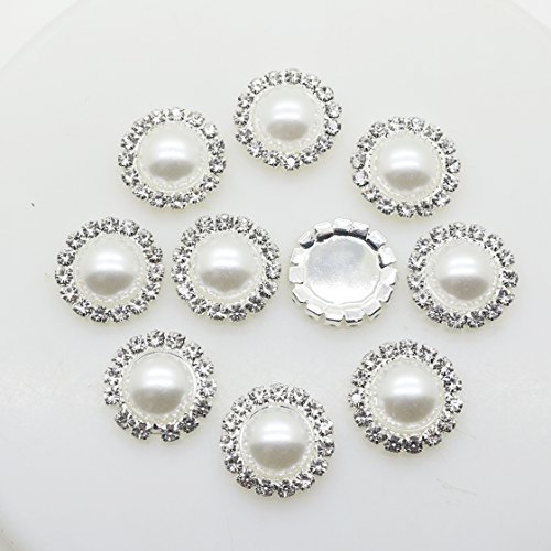 AngHui ShiPin 50pcs 15mm Round-Shaped Crystal Pearl Buttons DIY Accessories Sewing Fasteners Metal Rhinestone Buttons Flat Back for Jewelry Making Sewing Craft Wedding Dress Christmas Buttons