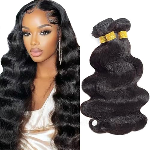 #1B Human Hair Bundles Natural Black Body Wave Bundles 26 28 30 Inch Brazilian Unprocessed Virgin Human Hair Extensions For Women 50 Gram Per Bundle 3 Bundle