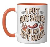 Funny Hot Sauce Spicy Food Fans Ceramic Mug, Orange/White