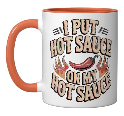 Funny Hot Sauce Spicy Food Fans Ceramic Mug, Orange/White
