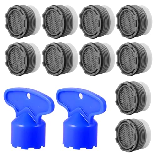 KEPYATI 10 Stück Perlatoren für wasserhähne Set Strahlregler M18.5 Kunststoff Siebeinsatz mit 2 Mischdüsenschlüssel für Küche und Bad (18M/18.5mm)