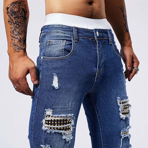 Workout Denim Pants for Men Vintage Classic Summer Distressed Stretch Jeans Ripped Steampunk Work Pants 80s Outfits4