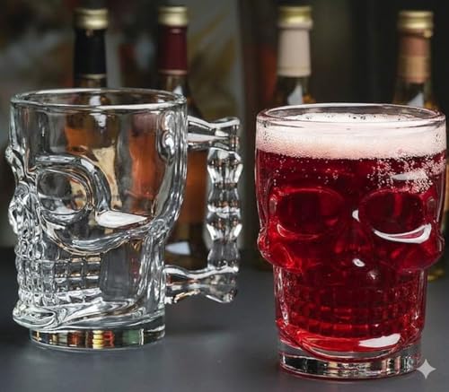 Image of PrimeWorld 500 ml Skull Beer 4Pcs Mug with Handle Glass, Steins, Freezable Beer Glasses,Everyday Drinking Glasses, Cocktail Glasses (Clear)