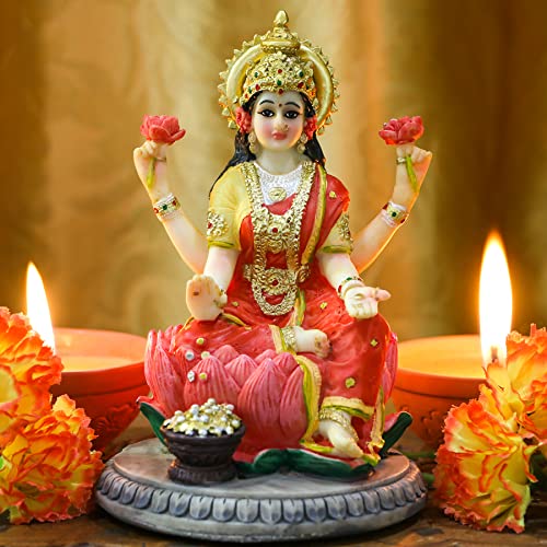 Hindu Goddess on Lotus Statue Sculpture-Ebros Seated Beautiful Hindu Goddess Lakshmi Meditating On Lotus Throne of The Home Wealth Fortune and Prosperity Figurine