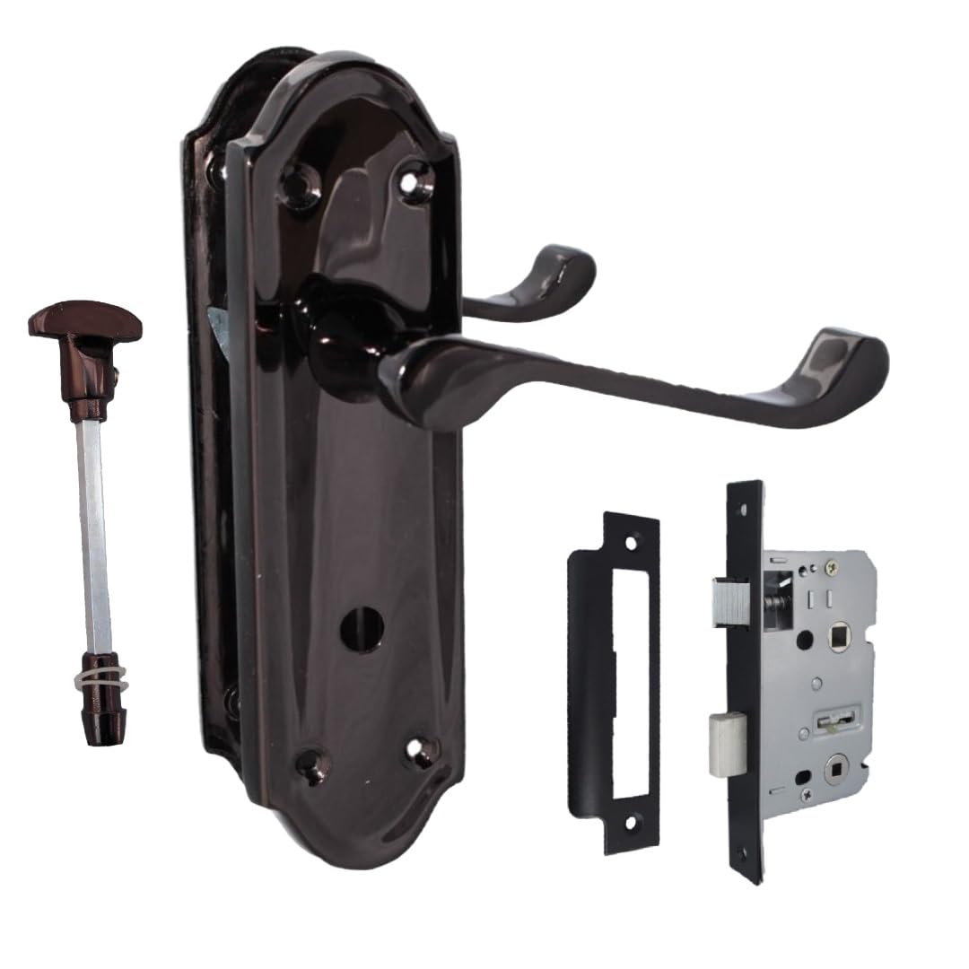 Epsom Door Handle Askworth Black Nickel Internal Door Handle Set – Lever on Backplate 170mm x 48mm – Includes Sash Lock – 1 Pair
