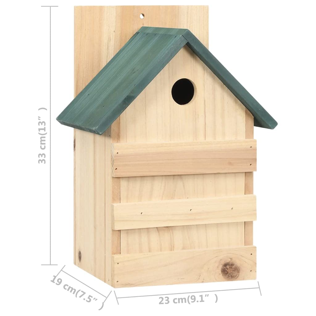 Pajareras de madera de abeto, 4 unidades, 23 x 19 x 33 cm con techo verde, casa para pájaros resistente a la intemperie, nido y comedero para jardín, balcón, terraza, ideal para pájaro cantor