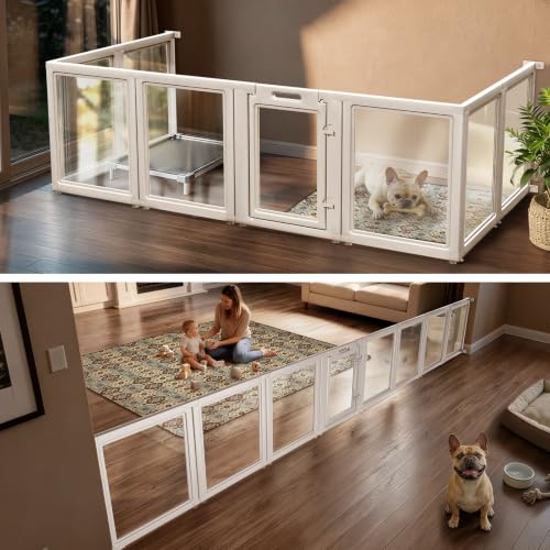 Image of FXW AuraSpace Acrylic Dog Playpen with Fence-to-Wall Anchors, 30 inchH, 8-Panel