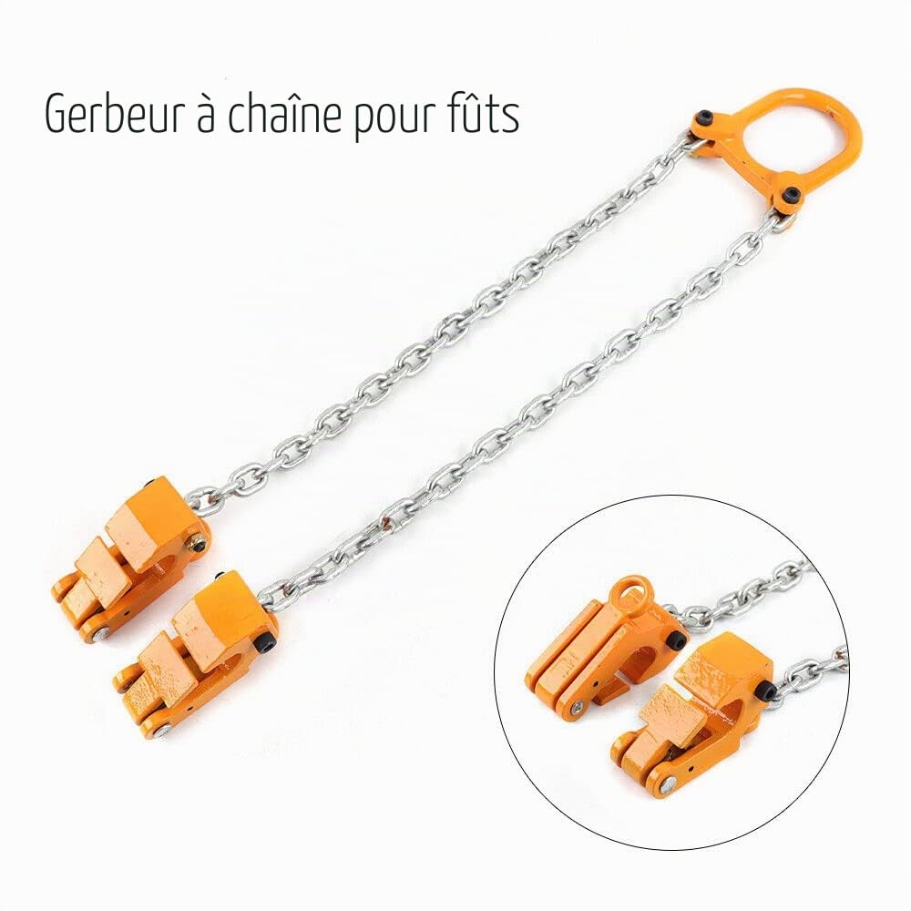 Lève-baril vertical, palan à chaîne 1 tonne, levage de fût vertical 2000 lbs pour fûts en plastique et en métal