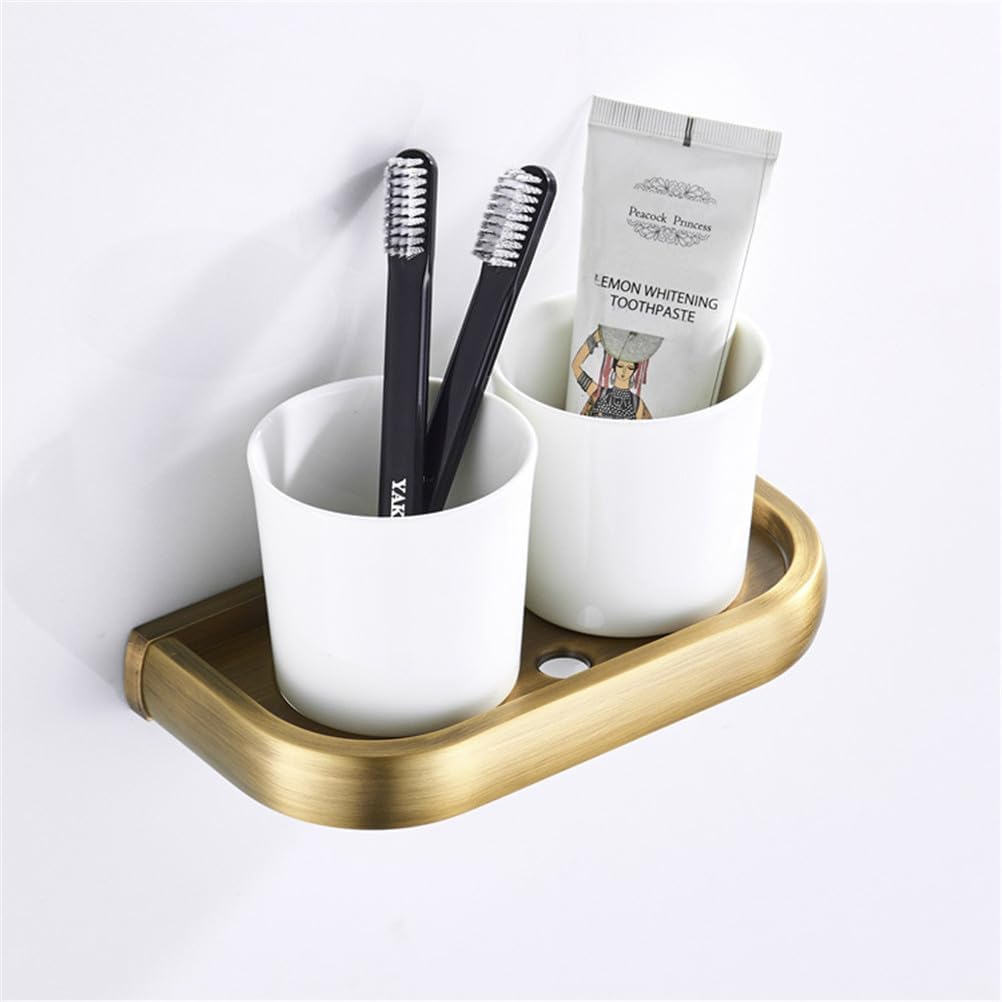 Soporte para cepillo de dientes montado en la pared con vasos de cerámica, vaso doble para cepillo de dientes para baño, accesorios de baño de estilo antiguo