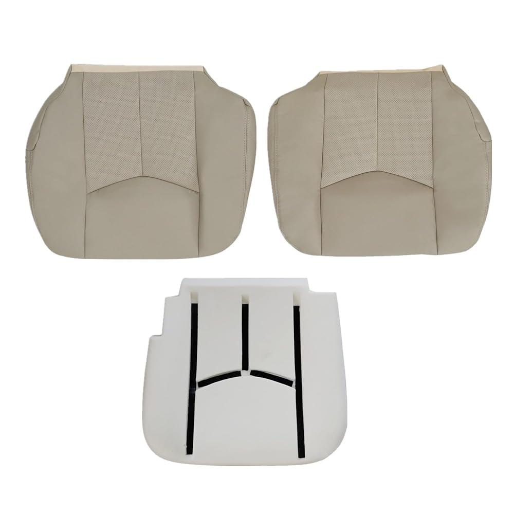 SecosAutoparts Shale Light Neutral Tan #152 Driver and Passenger Side Bottom & Driver Foam Perforated Leather Replacement Seat Covers Compatible with Cadillac Escalade Escalade ESV Escalade EXT 2003
