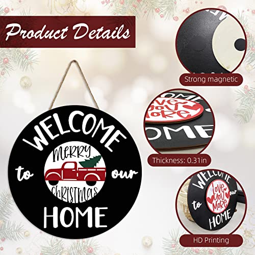 Interchangeable Seasonal Welcome Sign Front Door Decoration, Round Wood Wreaths Wall Hanging Outdoor, Welcome Hanging Sign Wreaths Signs For Christmas Halloween All Seasons Birthday (Black) #TOP2