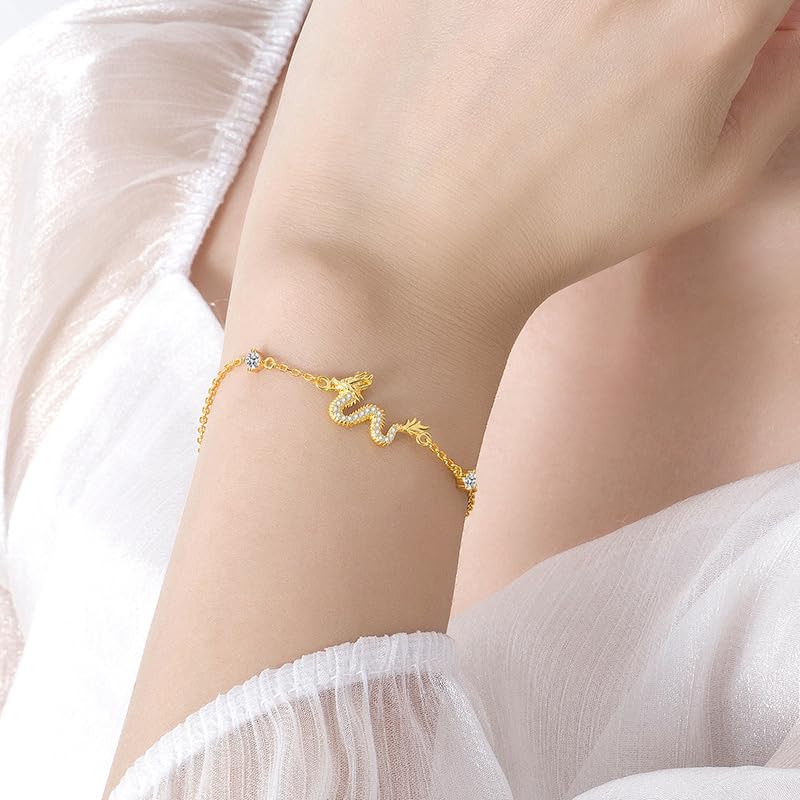 14K Gold Lucky Dragon Red String Bracelet, Chinese Zodiac Dragon Year Moissanite Bracelet, New Year Gift for Blessings and Fortune3