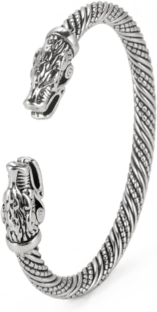 LIKGREAT Viking Dragon Head Metal Bangle Celtic Knot Screw Bracelet, 6 cm, Metallic