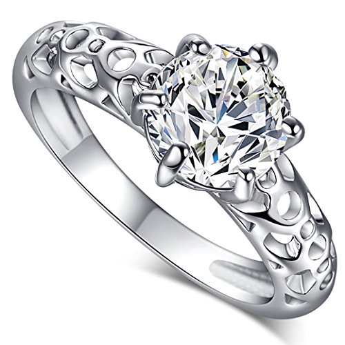 PAKULA Silver Tone Women Simulated Cubic Zirconia Round Cut Solitaire Engagement Ring Size 7