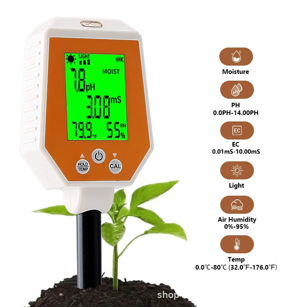 Medidor de Suelo 6 en 1 PH, Humedad, Luz, Fertilidad, Medidor de Luz, A