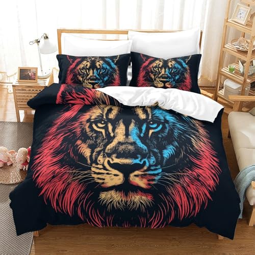 Housse de couette lion 3D Super King 260x220 parure microfibre