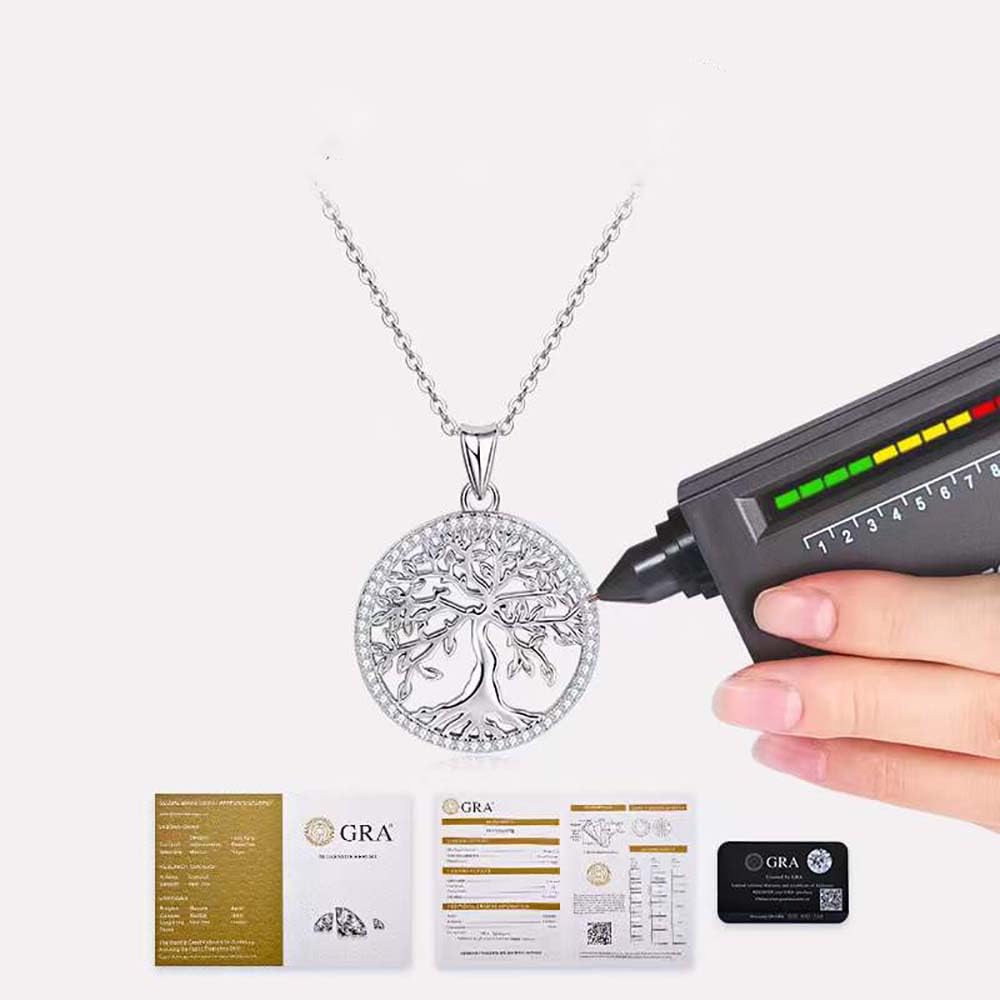 Funkelnde Moissanit Lebensbaum Halskette Sterling Silber für Frauen Schmuck Geschenke Tochter Mama