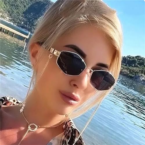 Vintage Sunglasses for Women with Chain Small Frame Sun Glasses for Ladies Trendy Luxury Designer punk Eyewear F253