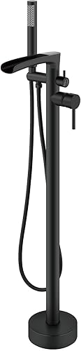 Miniatura 1 de Aolemi Grifo de bañera independiente para montaje en el suelo, grifo de ducha de alto flujo, grifos mezcladores de ducha giratorios con cilindro de