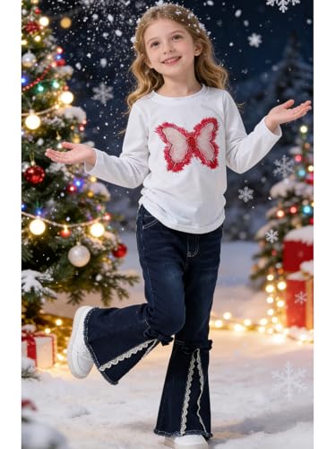 Image of Toddler Girl Clothes Long Sleeve Cartoon & Letter Graphic Top + Fruit Stationery Print Flared Leg Pants