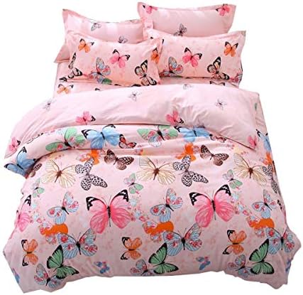 Feelyou Kids Duvet Cover Sets for Girls Teens Pink Butterfly Print Bedding Set Twin Size Decorative Microfiber Polyester Animal Comforter Cover Set with 1 Pillow Shams, Soft 2 Pieces,Zipper