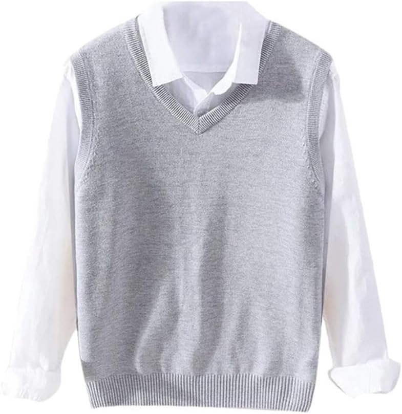 Men Solid Color Sweater Vest Men Knit Pullover Classic Slim V-Neck Sleeveless Pullover