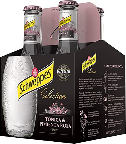Schweppes Selection Tónica con un toque de Pimienta Rosa, Bebida Refrescante - Vidrio, Pack 4x20cl