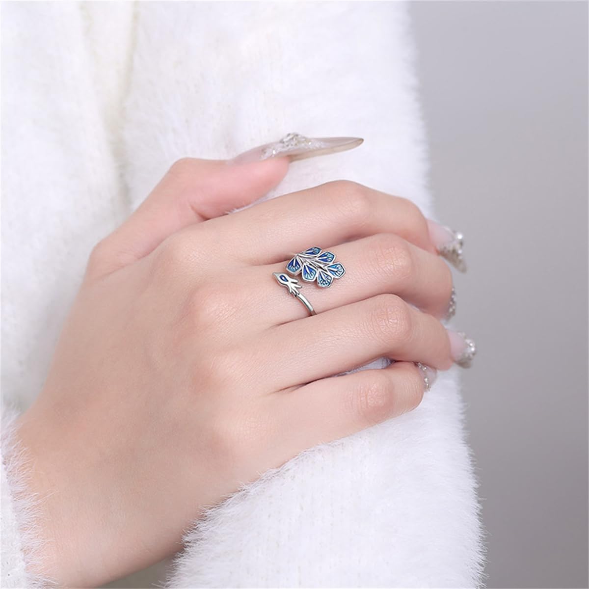 Vintage Enamel Peacock Ring for Women Silver Gold-Toned Animal Statement Open Band Finger Rings Adjustable Expandable Comfort Fit Boho Delicate Jewelry for Holiday - Image 2