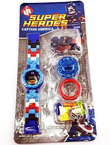 JMB Super Heroes 360 Degree Round Character Building Blocks Digital Wrist Watch Toys Gift (Captain America)
