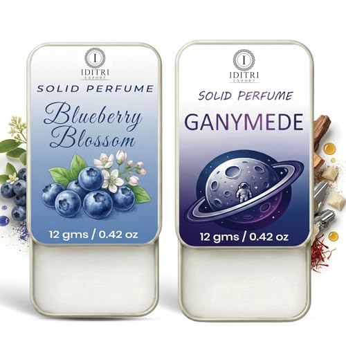 Image of Solid Perfume |blueberry blossom&Ganymede Alcohol Free Wax Perfume Balm, Long Lasting | Pocket Tin 12g, Pack Of 2| Non Greasy Smooth Glide, Travel Friendly Unisex
