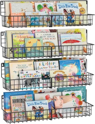 X-cosrack 24 Inch Wall Mounted Kids Bookshelf, Floating Metal Boo...