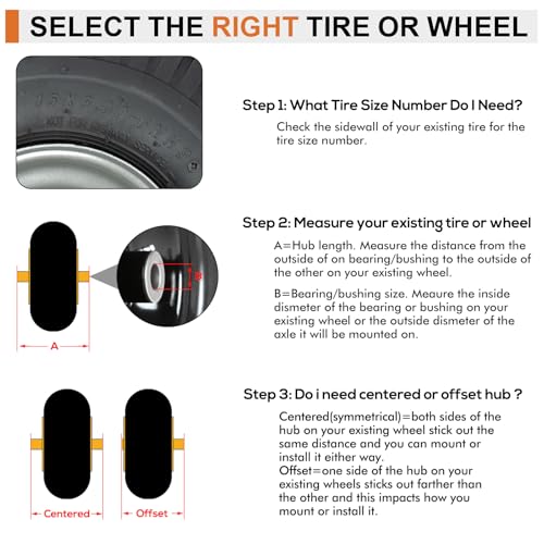 Image of 2 Pack 15x6.00-6 Lawn Mower Tire and Wheel Assembly, 3 inch centered Hub, 3 /4 inch Bushing, 15x6-6 Front Tires Compatible with Craftsman Riding Mowers Lawn Tractors