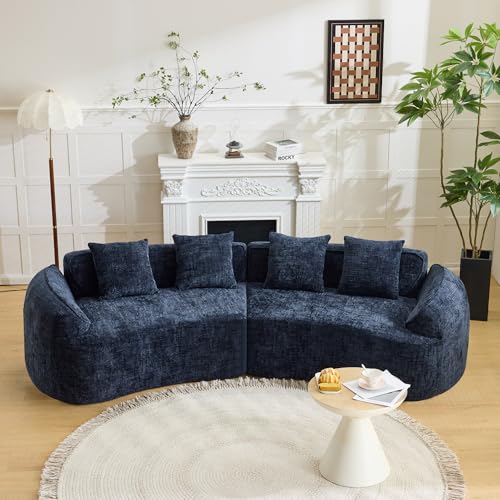 Image of 109-Inch Curved Boneless Modular Sofa Compressed 4-Seat Cloud Couch with 4 Pillows, Modern Curved Boneless Foam Sofa Floor Deep Seat Cloud Couch for Living Room Bedroom