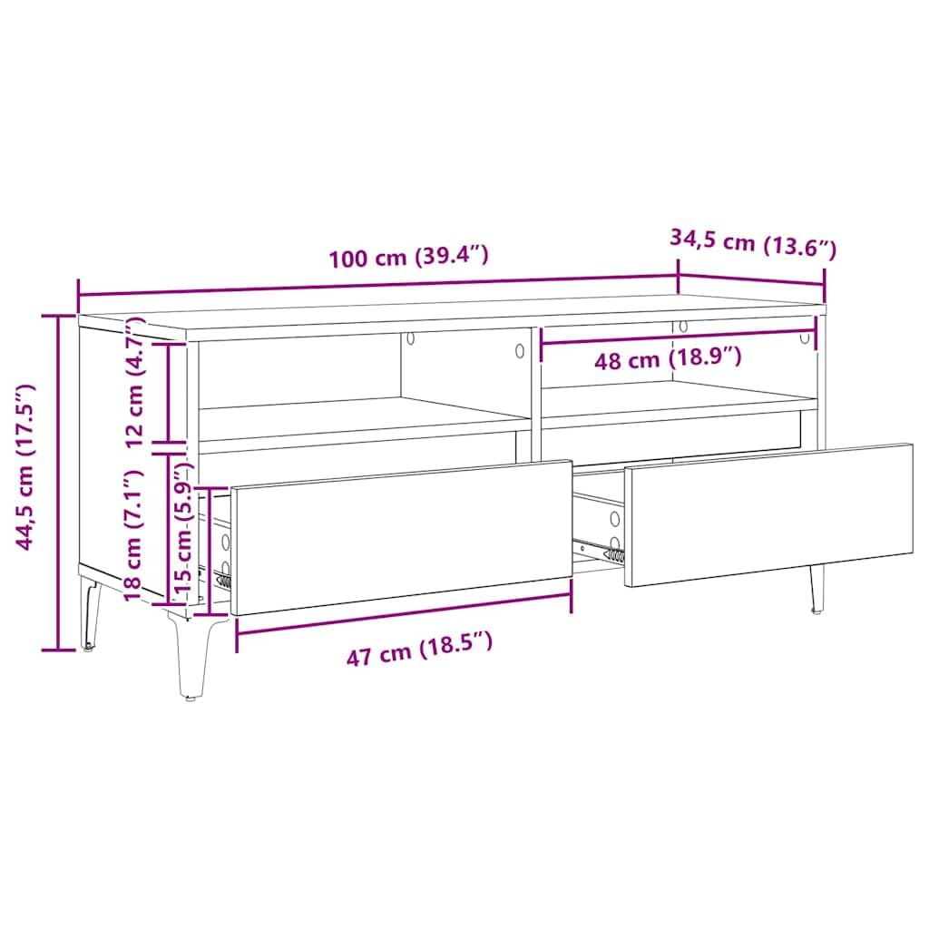 vidaXL Mobile TV con cassetto Legno vecchio 100 x 34,5 x 44,5 cm
