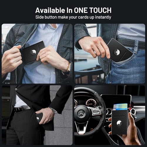 Genuine Leather Wallet for Men Slim Bifold AirTag RFID Blocking 10 Card Capacity Minimalist Front Pocket Gift (Carbon Fiber)3