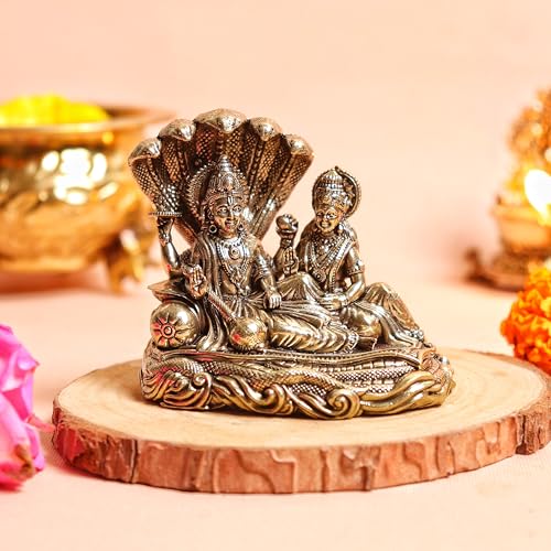 Image of The Spiritual Living Brass Small Vishnu Laxmi Idol | 2 Inch | Statue | Murti | Sheshnag Vishnu Murti | Lakshmi Idol | Laxmi Narayan On Sheshnag |