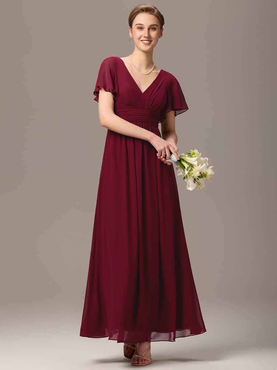 Ever-Pretty Women's Summer V Neck Chiffon Pleated Empire Waist Bandage Bridesmaid Dress with Pockets 02360