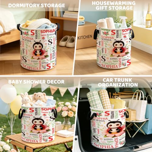Image of Custom Ladybug Laundry Hamper, Personalized Laundry Basket with Name, Customized Dirty Clothes Basket for Clothes Toy Bathroom Bedroom Storage,S-16.5 inchX 13.8 inch