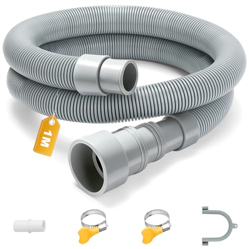 VINATO Alargador de Manguera de Desagüe 1m, para Lavadora y Lavavajillas, Tubo Desague Lavadora con Conector, Abrazaderas y Soporte en U
