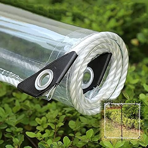 Pxzybd Transparent Waterproof Tarpaulin With Eyelets, 0.35mm Rainproof Pvc Plastic Clear Tarpaulin, Foldable Tarp, Balcony Rain Curtain, Outdoor Garden Protective Cover,Transparent-4×6m/157.5×236.2in Cover