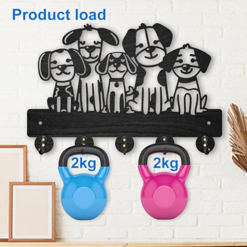 MAYJOYDIY Dog Wall Key Holder, 30x20 cm, 5 Alloy Hooks, Wood Pet Design, Black Dog Leash Key Hanger for Entryway Room Kitchen Office - Image 4
