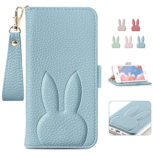 Kahper 適用 iPhone 17e ケース 手帳型 可愛い iPhone17e 手帳型ケース 人気 どうぶつ 兎 アイフォン 16e 用の ケース 手帳型 スマホカバー iPhone 17e/16e 通用 女性 かわいい カード収納 スタンド機能付き 全面保護 衝撃吸収 財布型 マグネット式 着脱しやすい 高級PUレザー すまほけーす 耐汚れ 擦り傷防止 ライトブルー（Amazon）