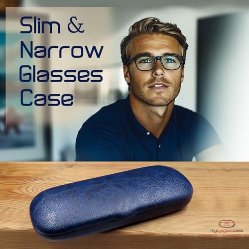 Image of MyEyeglassCase Men Small Glasses case - Eyeglasses Hard Shell Holder Pouch & Cloth-Reading Slim & Narrow Case Heavy Duty