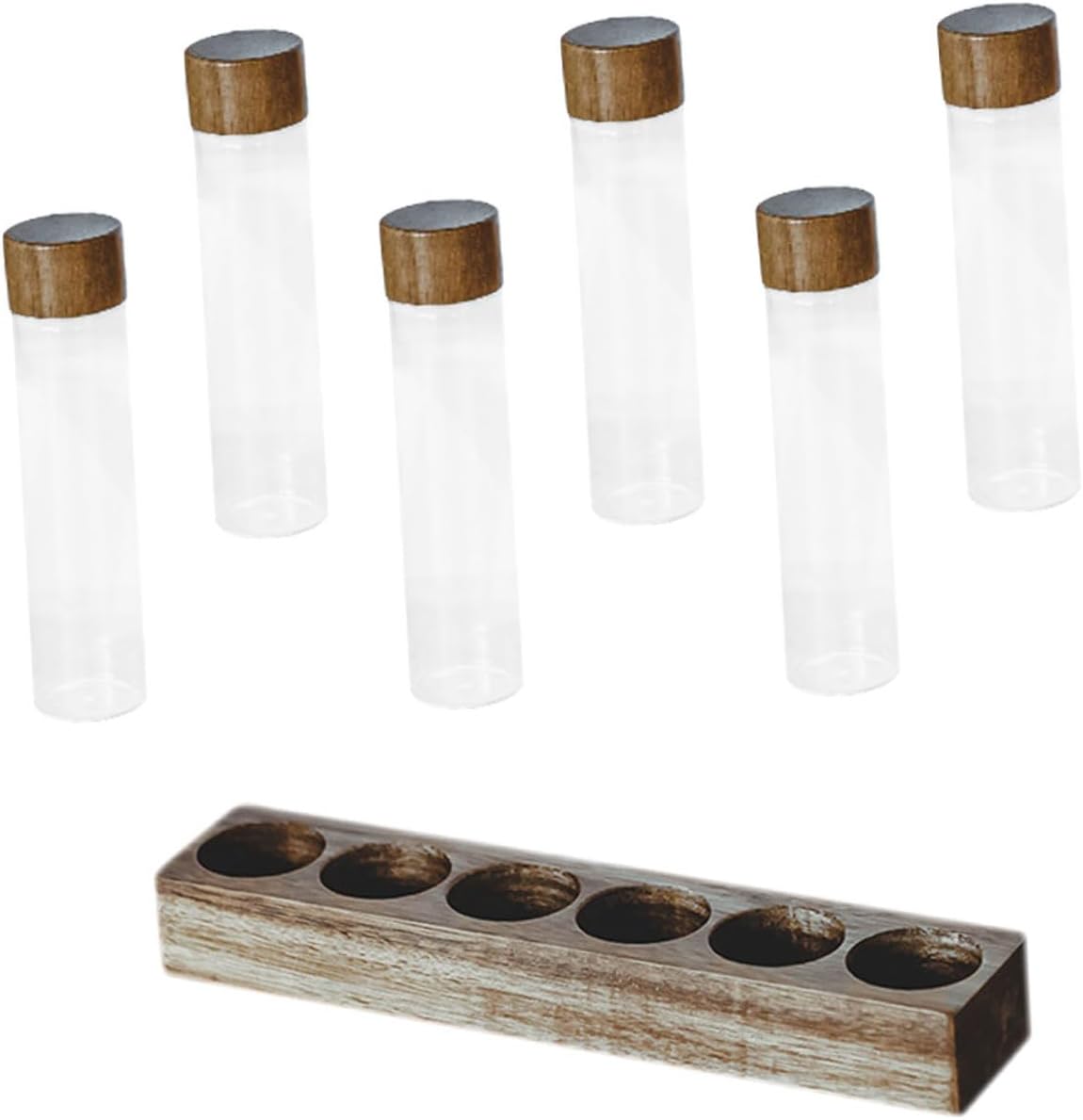 Set de 6 Frascos de Vidrio para Café con Soporte de Madera