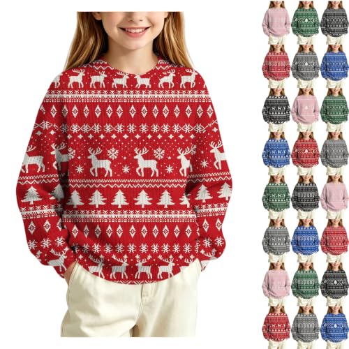 Girls Crewneck Christmas Sweater Long Sleeve Sweaters Winter Xmas Tops | Girls Christmas Crew Neck Sweater, Drop Shoulder Loose Fit Sweaters, Ribbed Cuff, Soft Knit Jumper Top, Winter Clothes - image 1
