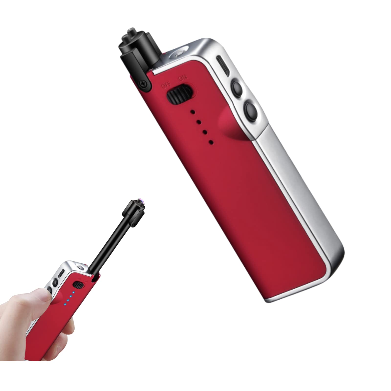YOZWOO Electronic Candle Lighter - Rechargeable USB Plasma Arc Lighter, Flameless, LED Battery Indicator, Retractable Design for Candles, Cooking, BBQ (Red)
