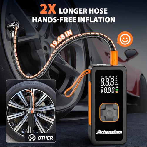 AchansFam P9 Tire Inflator Portable Air Compressor, 150PSI Cordless Air Pump for Car Tires, Bike Tire Pump with Digital Gauge & Auto Stop, Small Air Compressor for Bicycle, Motorcycle, Ball