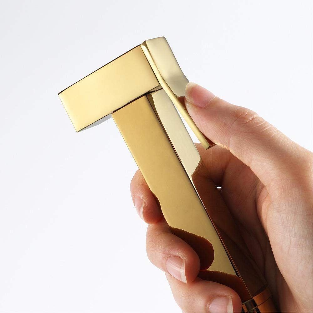 Edelstahl-Badezimmer-Duschkopf-Set, Zubehör – Vollkupfer-Gold, quadratisch, Toilette, WC-Reinigung, Booster-Sprühpistolen-Set, Wandmontage