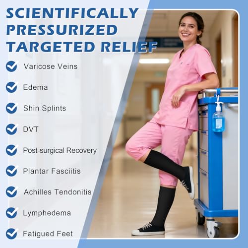 Image of Beister Closed Toe Knee High Calf Compression Socks for Women & Men, Firm 20-30 mmHg Graduated Support for Varicose Veins, Edema, Flight, Pregnancy