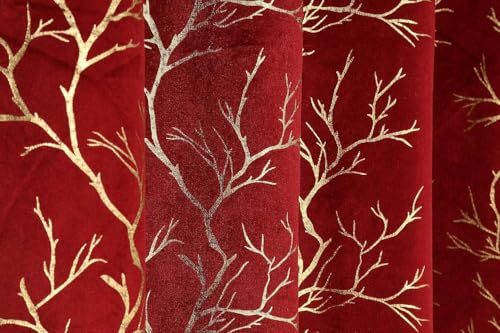 Image of Curtains 9 Feet Long for Living Room - Long Door & Window Curtain Set 1 Pcs Panel, Velvet Blackout & Stylish Parda for Home Decor & Office Maroon Colour 9 feet -1 pcs